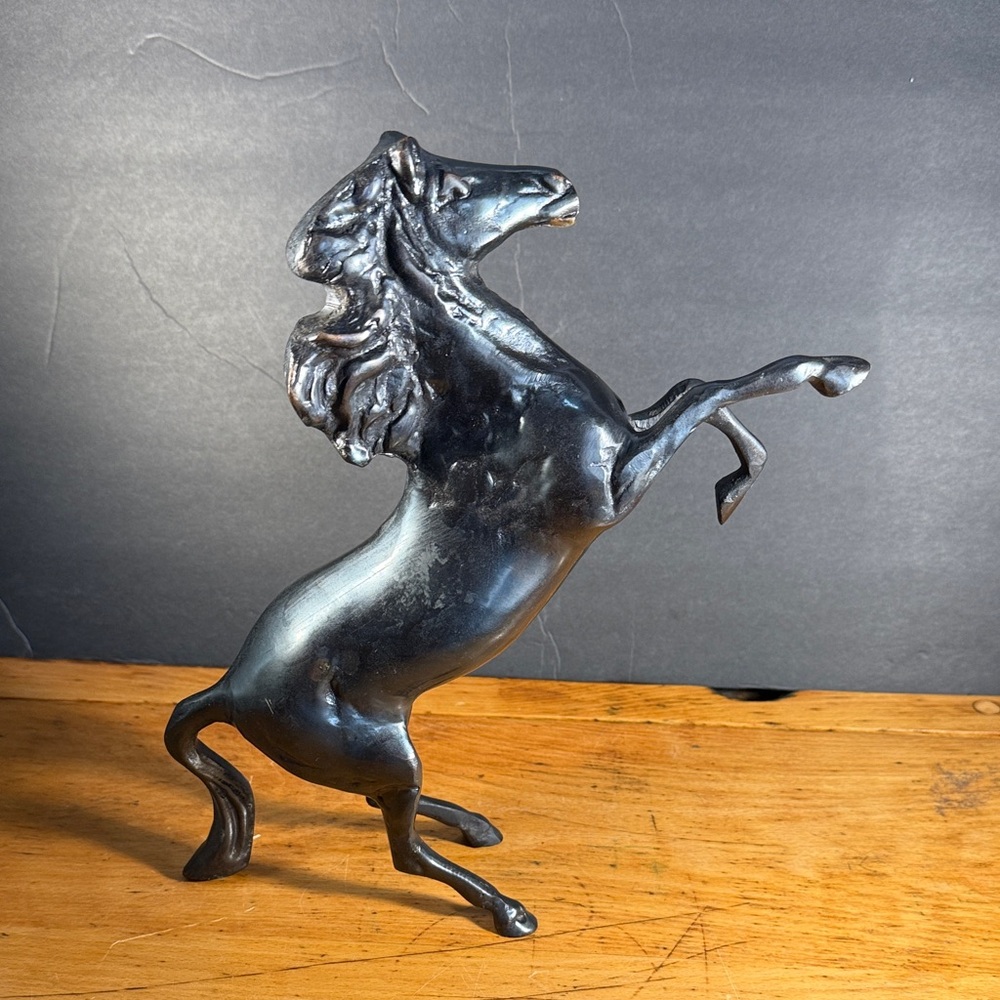 Horse Sculpture Bronze Black Rearing Head Vintage Handcrafted Art Deco